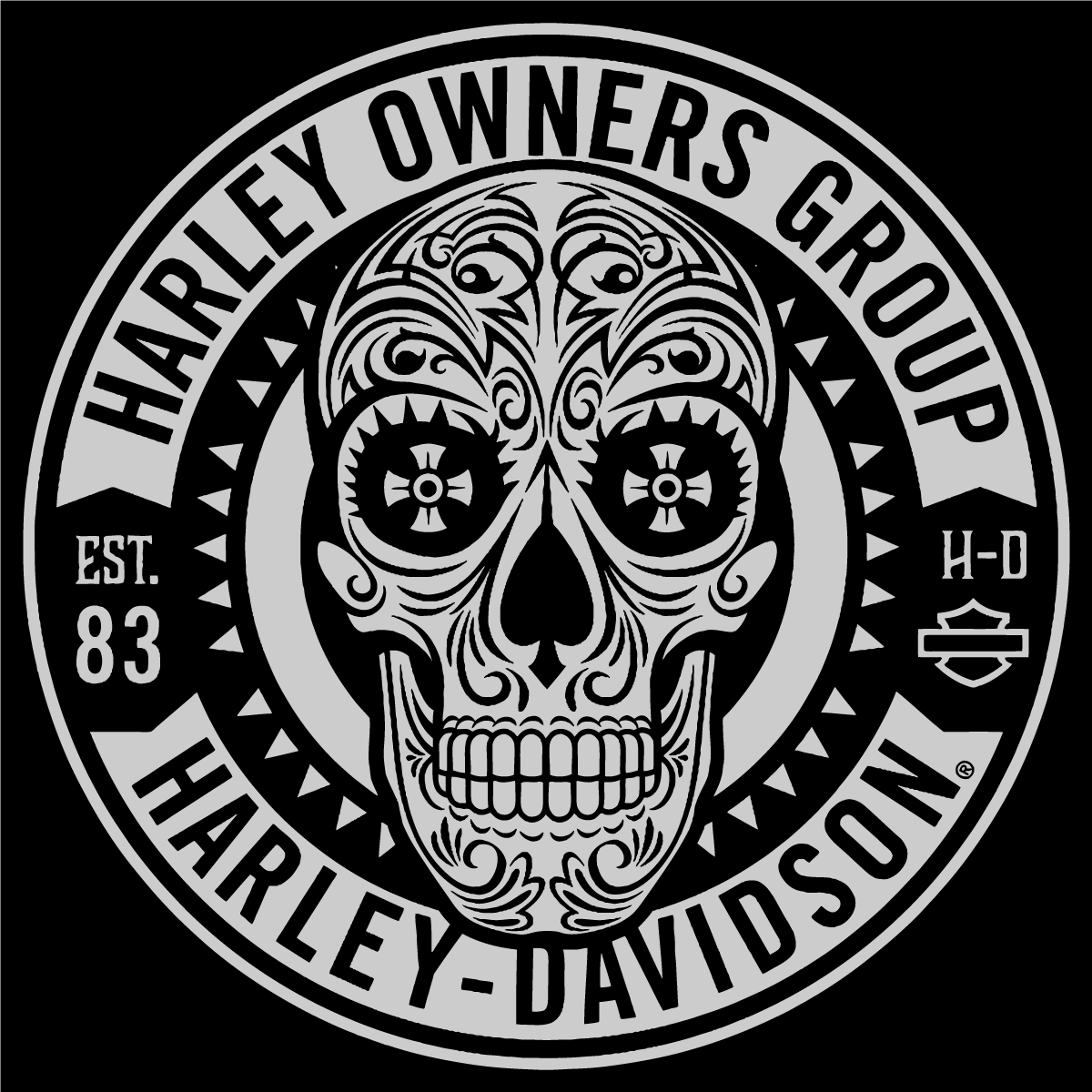 Harley-Davidson Skull Logo - Unique Harley Davidson Owners Group Skull Logo Vector Patch Sticker