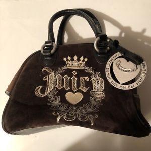 Juicy Couture Hearts Logo - Vintage Juicy Couture Brown Bowler Bag Silver J Mirror Hearts Scotty