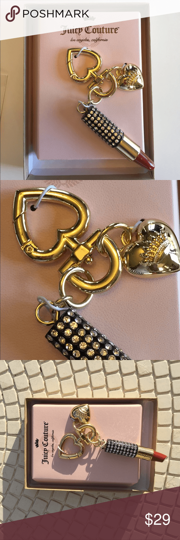 Juicy Couture Hearts Logo - New in box JUICY COUTURE HEARTS &lipstick keychain NWT