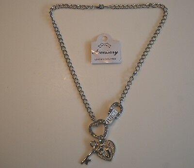 Juicy Couture Hearts Logo - JUICY COUTURE NECKLACE 18 with Juicy hearts luck key crystals new