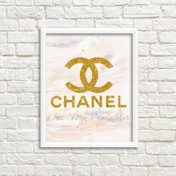 Gold Glitter Chanel Logo - Chanel Logo Print, Gold Glitter Chanel logo print, Instant Download