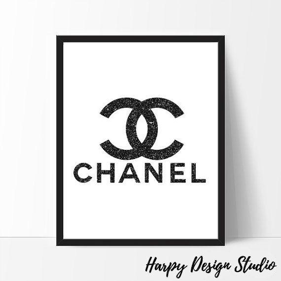 Gold Glitter Chanel Logo - Chanel Logo, Fashion Coco Chanel Print, Black Glitter, Coco Chanel
