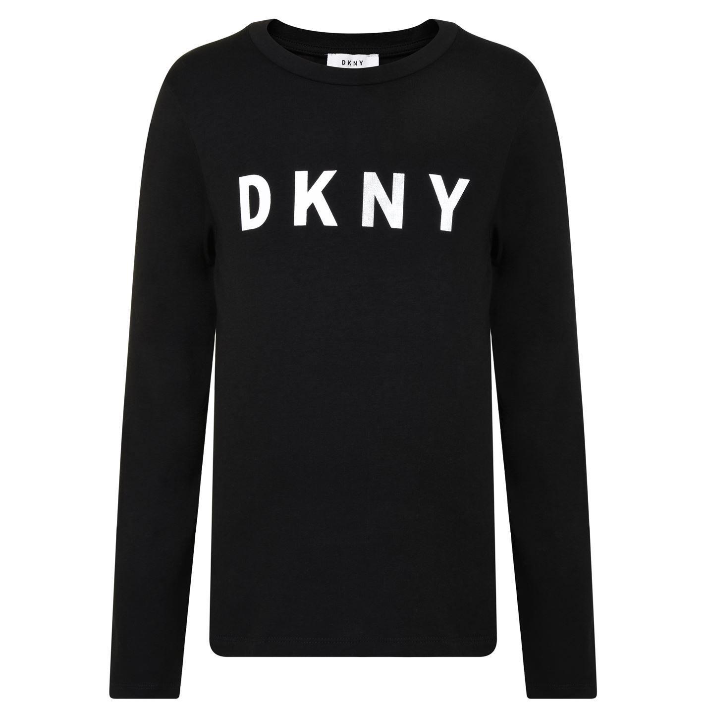 DKNY Logo - Kids Girls DKNY Logo T Shirt Crew Neck Long Sleeve New