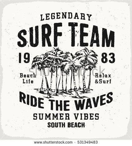 Surf Team Logo - Surf Team print in black and white for t-shirt or apparel. Retro ...
