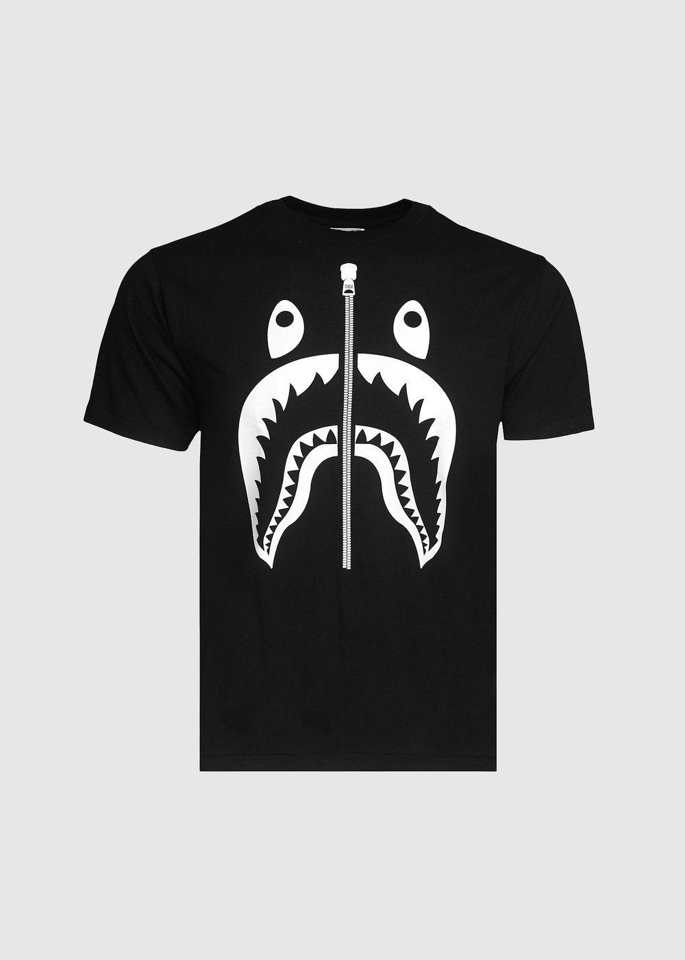 Black and White BAPE Shark Logo - Bape: Zipper Shark Tee [Black]