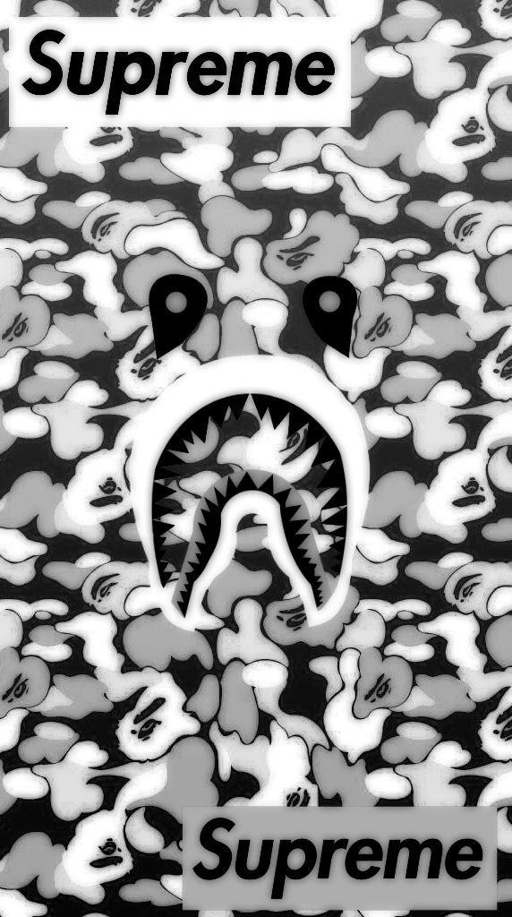 Black and White BAPE Shark Logo - Bape Logo- Shark Logo face | lit . | Supreme wallpaper, Wallpaper ...