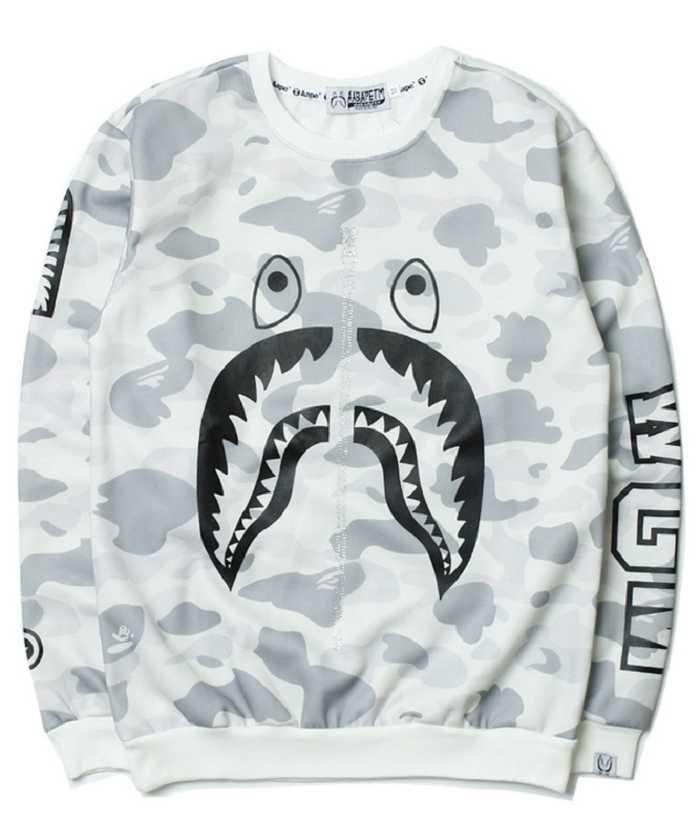 Black and White BAPE Shark Logo - Sale Bape Black White Camo Shark White Sweatershirt Online, Best ...