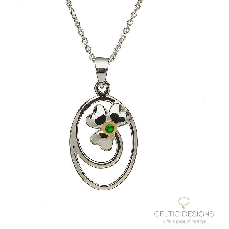 Oval Swirl Logo - Sterling Silver Shamrock Swirl Oval Pendant with Green Stone and ...