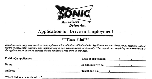 Sonic Drive in Black and White Logo - SONIC Drive-In Application PDF - Job-Applications.com