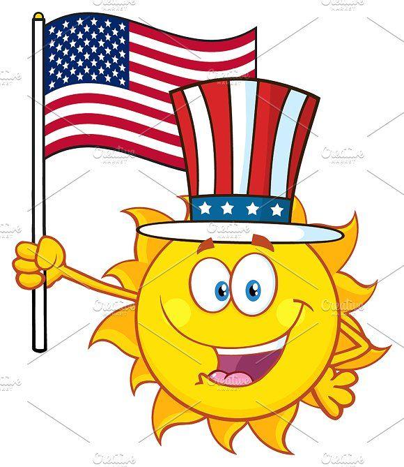 American Flag Sun Logo - Cute Sun Holding An American Flag Illustrations Creative Market
