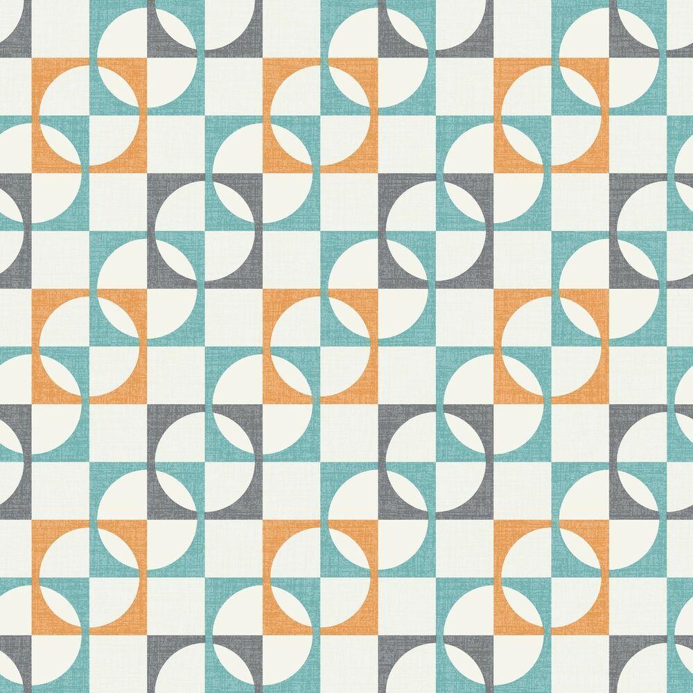 Blue Orange Circle Logo - Rasch Retro Design Blue Orange Circle Square Geometric Wallpaper ...