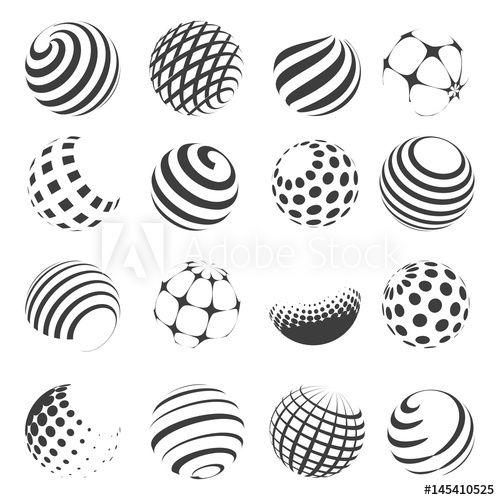 White Sphere Logo - Halftone black and white sphere set isolated on white background