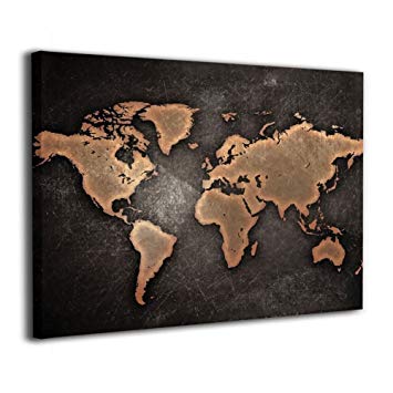 Modern Map Logo - Art Logo Anqique Scratched World Map Brown Picture