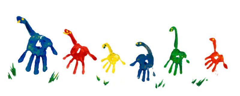 Happy Google Logo - Father's Day Google logo with colored handprints and dinosaurs ...