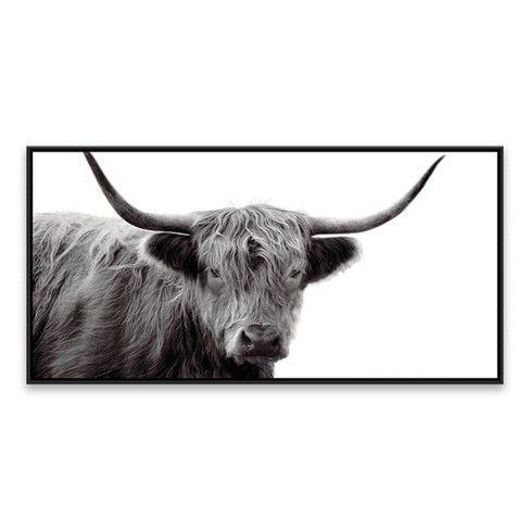 Black and White Longhorn Logo - 24.25x48.25 Black & White Highland Cow Framed Wall Canvas