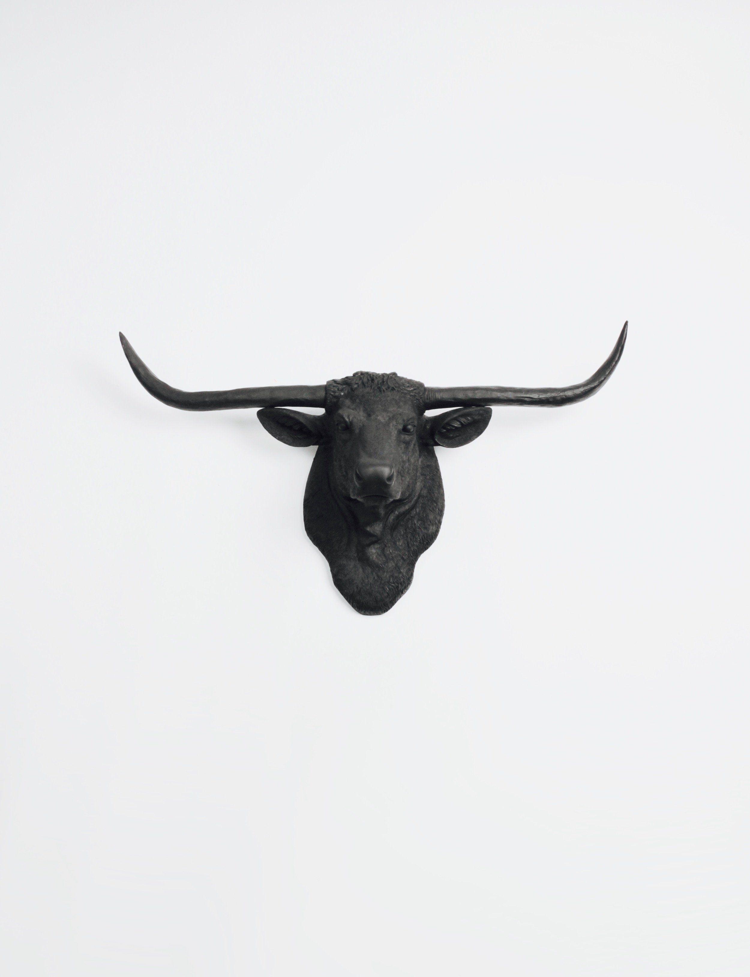 Black and White Longhorn Logo - The Remington in Black | Texas Longhorn Wall Mount | Faux Cow Head ...