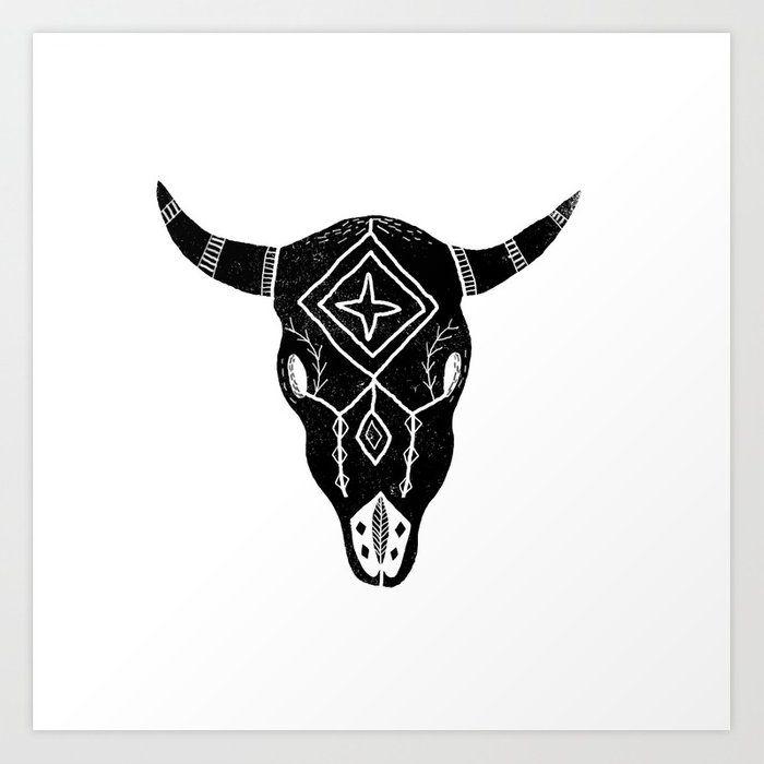 Black and White Longhorn Logo - Longhorn linocut southwest black and white minimal square print ...