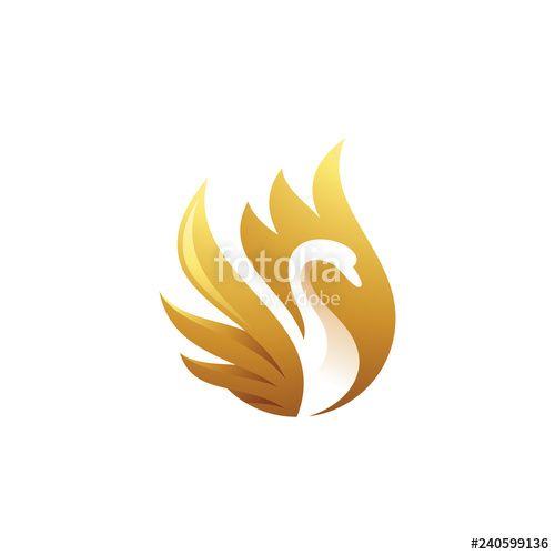 Gold Swan Logo - Elegant, luxury, gold swan wing vector logo Stock image and royalty