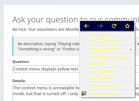 Yellow Off White Background Logo - Context menu displays yellow text on a white background | Firefox ...
