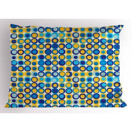 Yellow Off White Background Logo - Yellow and Blue Pillow Sham Grid Style Circular Shapes on Off White ...