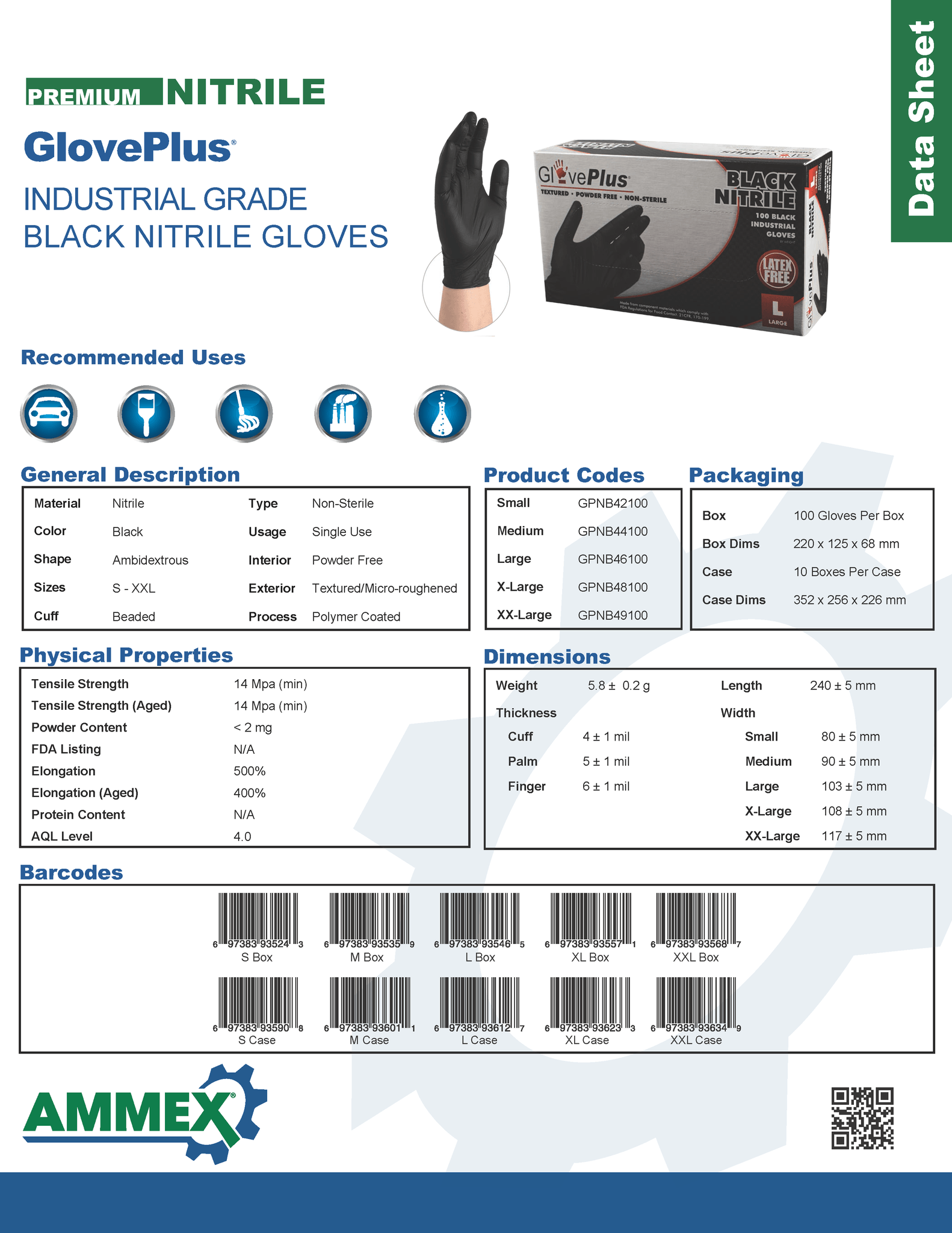 Ammex Logo - GlovePlus® Black Nitrile Gloves, Textured, Extra Thick GPNB by Ammex ...