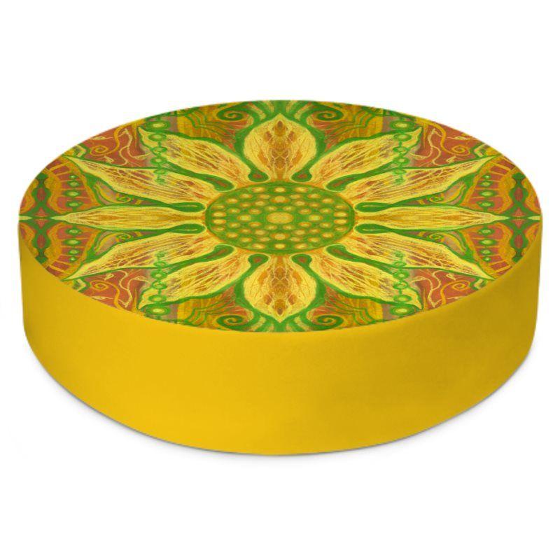 Green Orange Circle Logo - Sun Flower, bohemian pattern, yellow, green & orange Round Floor ...