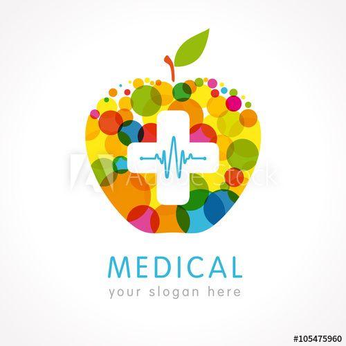 Colored Apple Logo - Medical company colored apple plus logo. Medical pharmacy white ...