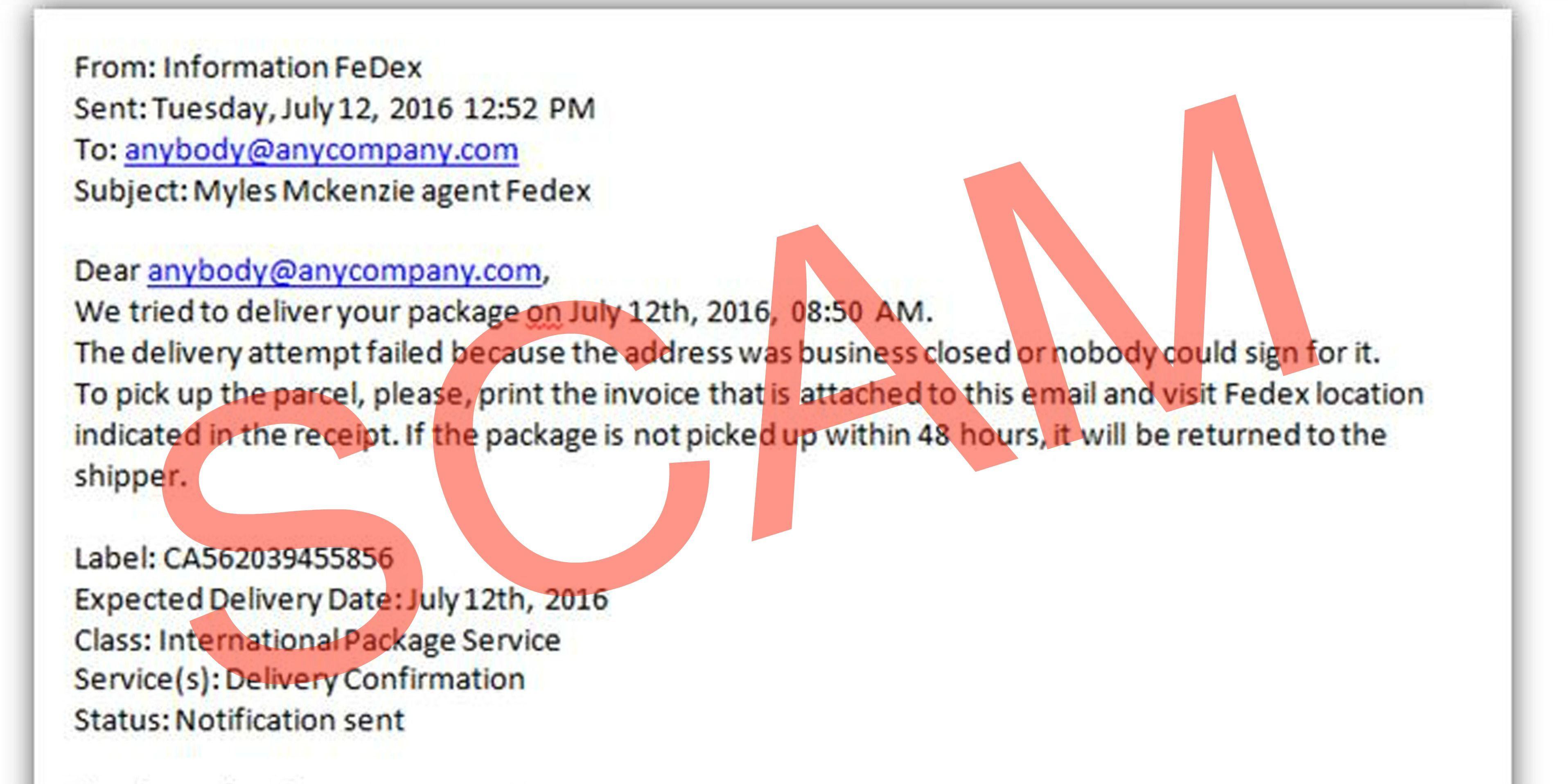 Fake FedEx Logo - Scam Emails Say Package Couldn't Be Delivered