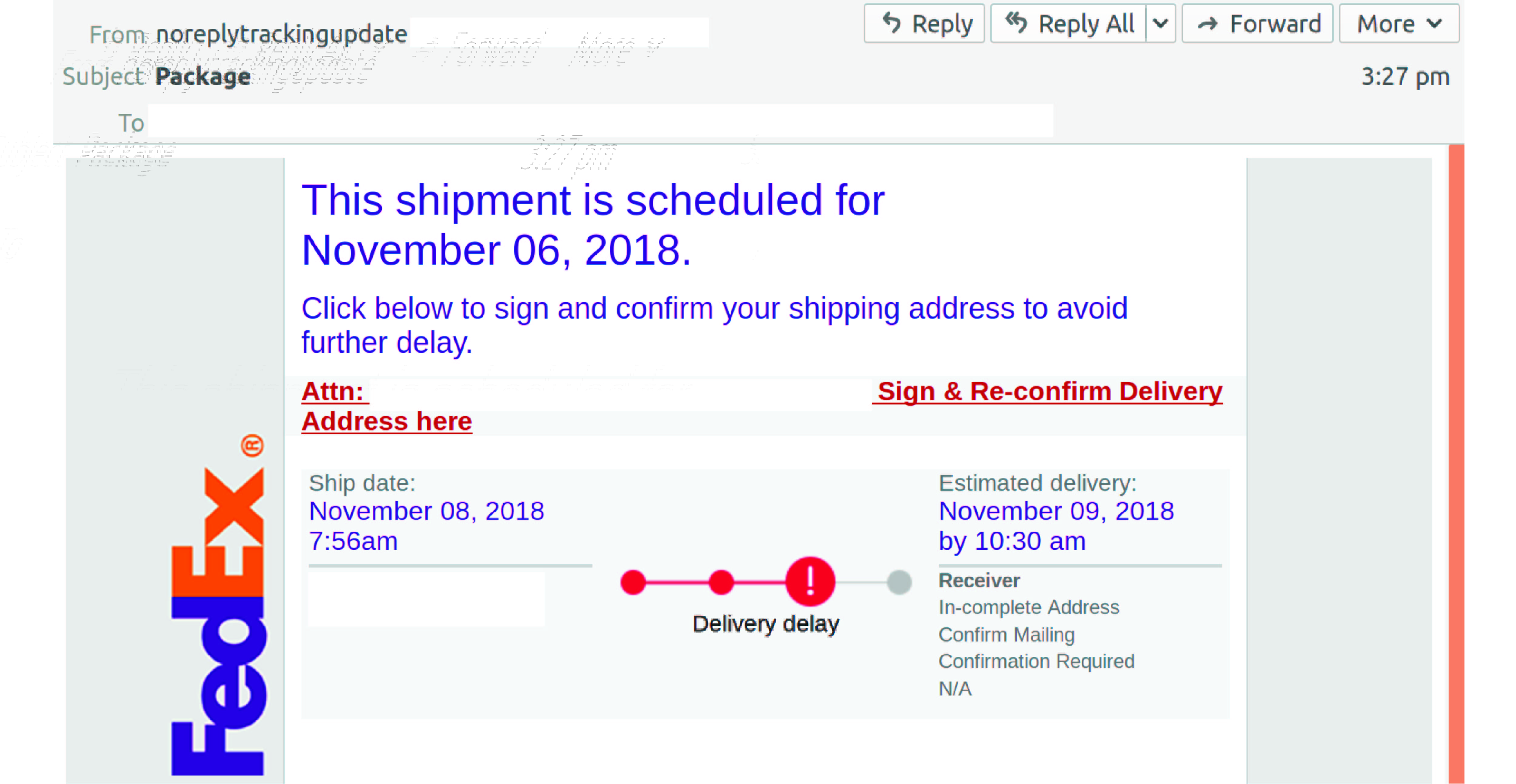 Fake FedEx Logo - Phishing attack delivered via fraudulent FedEx notification
