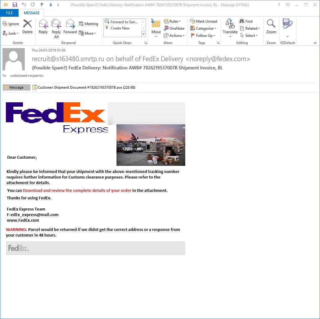 Fake FedEx Logo - Lokibot via fake Fedex customs clearance notice | My Online Security