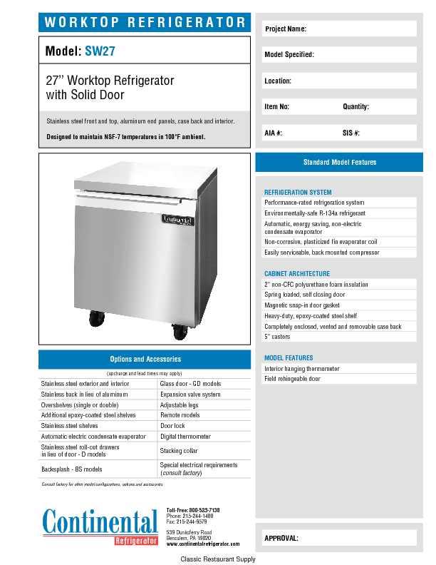 Continental Refrigerator Logo - Continental Refrigerator SW27 27