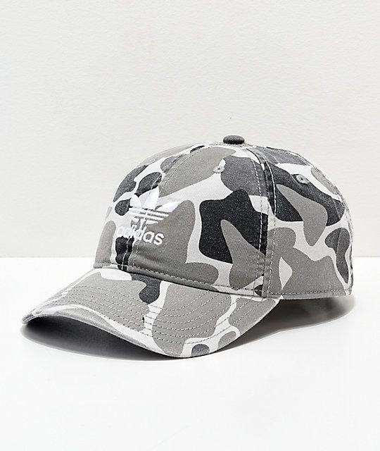 Gray Camo Adidas Logo - adidas Trefoil White Forest Camo Strapback Hat | Zumiez