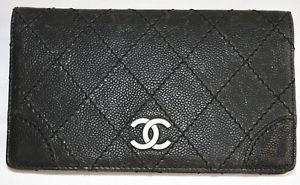 Large Chanel Logo - NEW CHANEL in Vintage Caviar Leather LARGE Wallet Purse Clutch ...