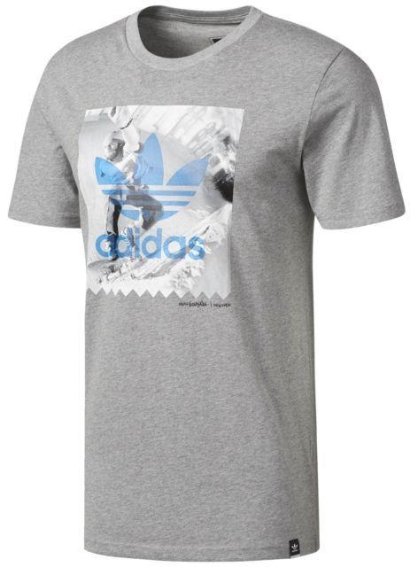 Gray and Blue Logo - adidas NY Photo T-shirt Skateboarding Grey Blue Originals Logo Print ...