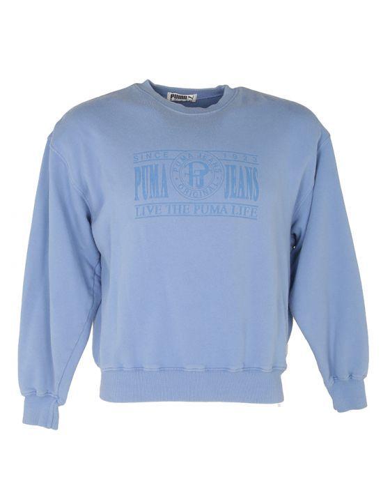 Blue T Over M Logo - 80s Blue Puma Jeans Logo Sweater Blue £30. Rokit Vintage Clothing
