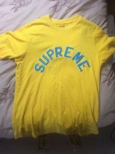 Blue T Over M Logo - Supreme Yellow T-Shirt With Blue Arch Logo Size M | eBay