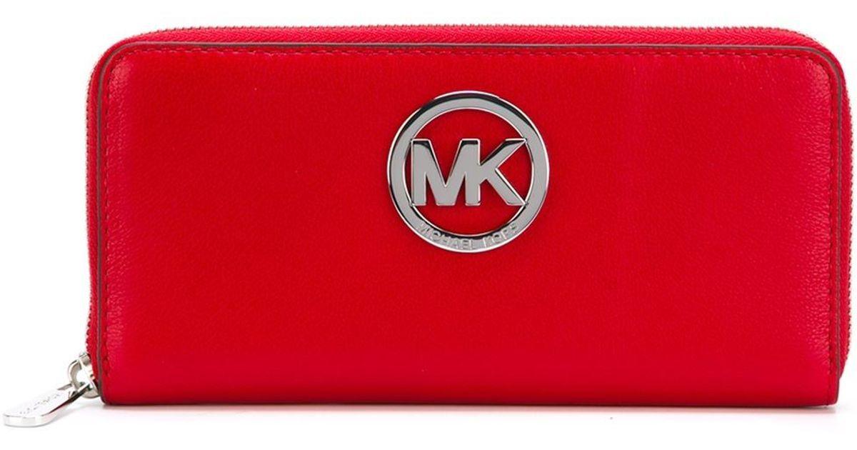 Red Round Logo - Michael Michael Kors Round Logo Plaque Wallet in Red