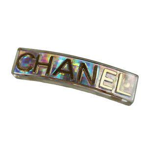 Clear Hair Logo - CHANEL Logo Barrette Clear Gold Hair Clip France Vintage 97 P ...