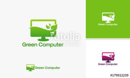 Green Computer Logo - Green Computer logo template, Nature Computer Technology logo ...