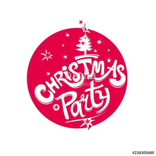 Stars in Circle Tree Logo - Christmas Party vector logo. Red round template handwritten font and ...