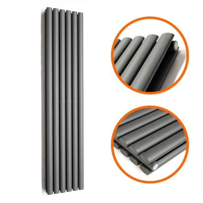 Vertical Oval Logo - 1600 x 354mm Anthracite Double Oval Tube Vertical Radiator