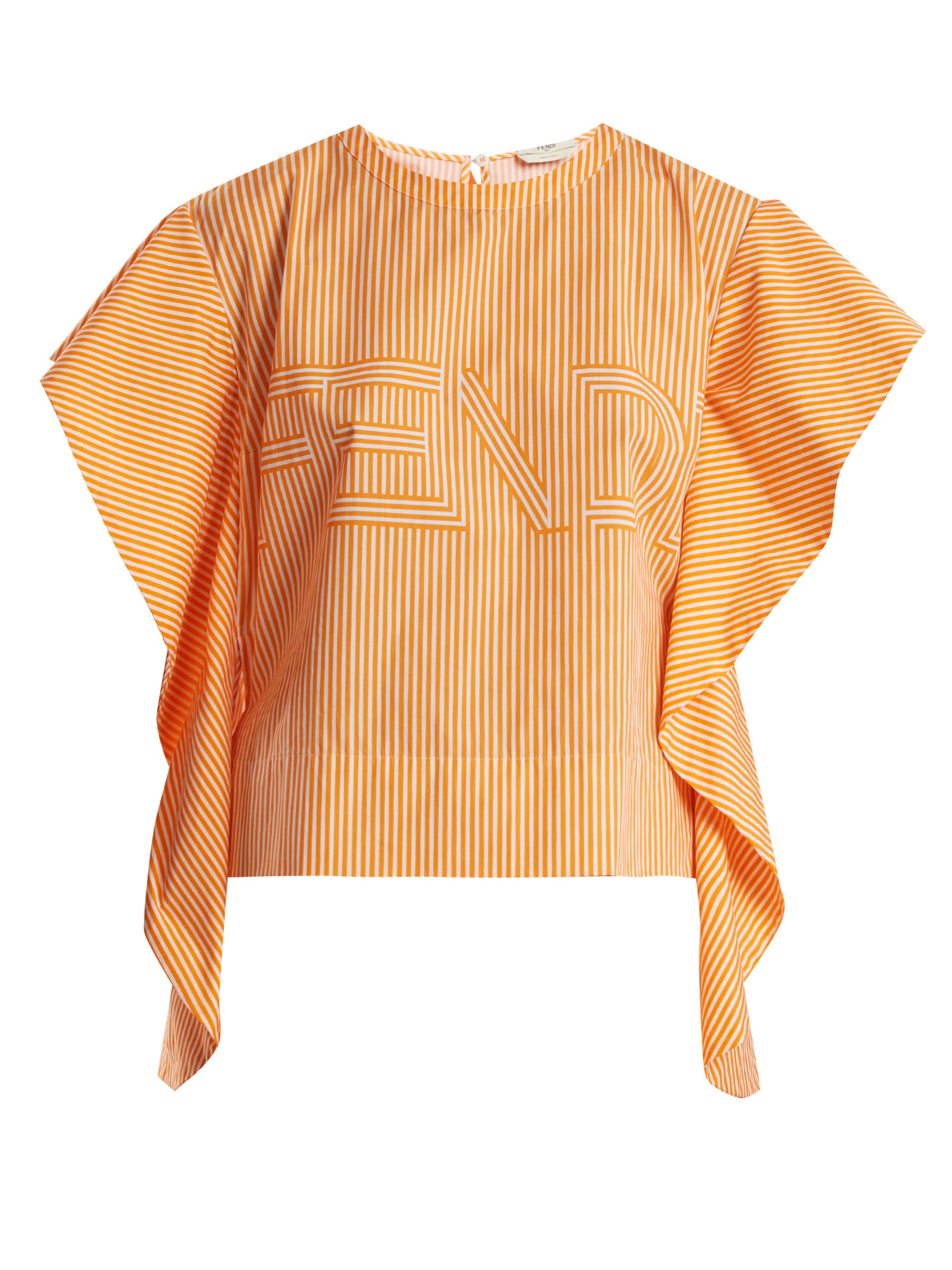 Orange Pattern Logo - Fendi Logo Print Striped Cotton Poplin Top in Orange