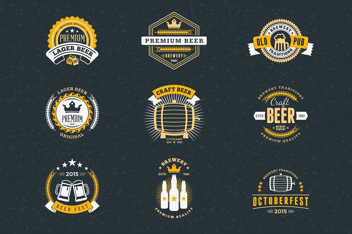 Vintage Beer Logo - Set of Vintage Beer Badges Logo Templates Creative Market
