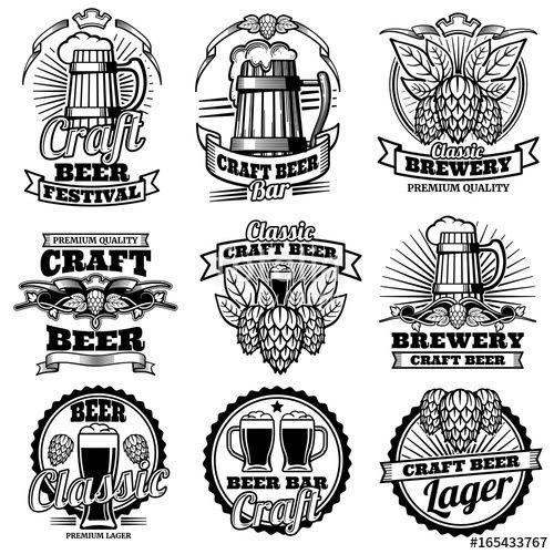Vintage Beer Logo - Vintage beer drink bar vector labels. Retro brewery emblems