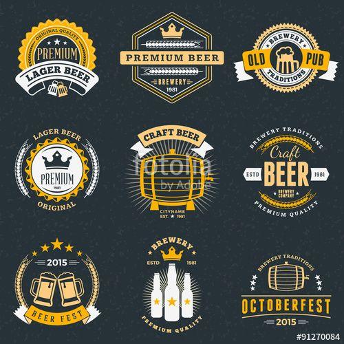 Vintage Beer Logo - Set of Retro Vintage Beer Badges, Labels, Logos on Dark Background ...