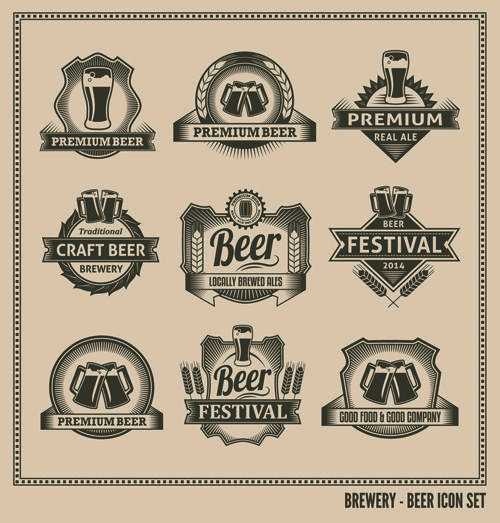 Vintage Beer Logo - Retro beer labels graphic set vector 02 free download