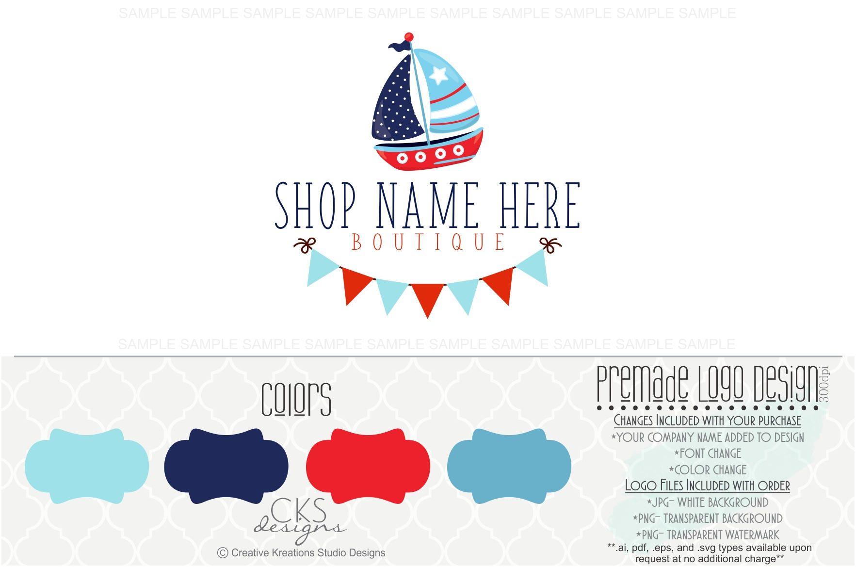 Red White and a Brand Name Logo - Premade Red White and Blue Nautical Sailboat Logo Beach Logo | Etsy
