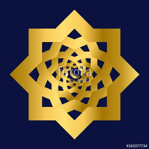 Gold Octagon Logo - Islamic gold octagon pattern. 3D icon. Abstract stylization. Blue ...