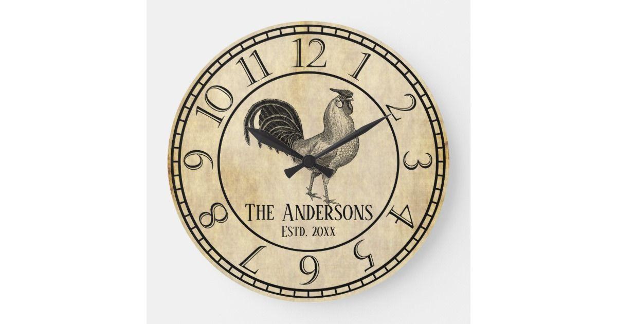 Rustic Rooster Logo - Vintage Style Rustic Rooster Family Name Large Clock. Zazzle.co.uk