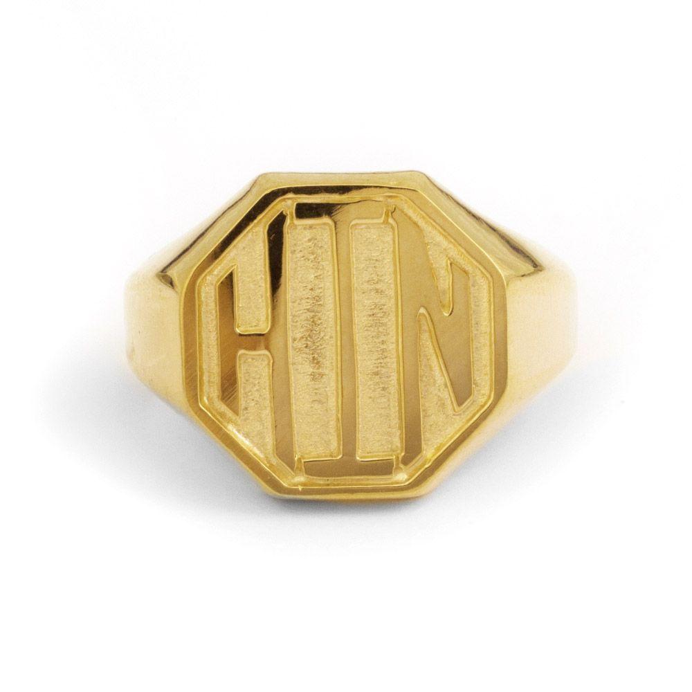 Gold Octagon Logo - Block Monogram Octagon Gold Signet Ring. Jewelry